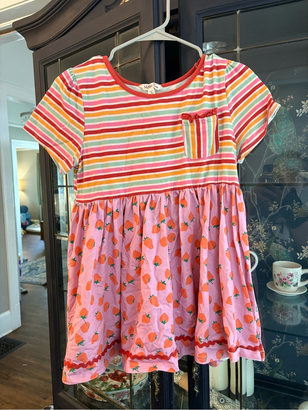 Matilda Jane Coral Trim Striped Dress with Pastel Accents